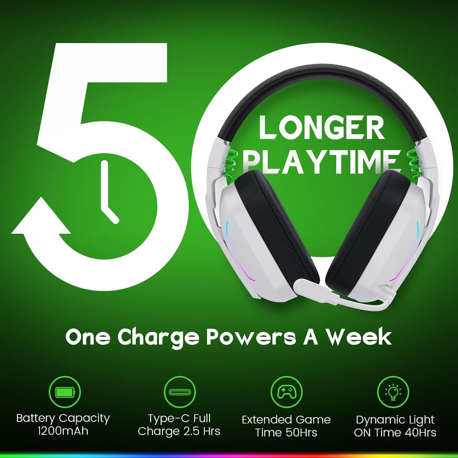 WESEARY Gaming Headset Wireless mit Mikrofon für PS5 PS4 PC Switch Handy 8