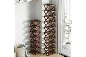 The 9-Tier No-Assembly Bamboo Rack, Foldable Narrow & Space-Saving,9 Tier No Assembly Bamboo Rack, for Shoe Storage in Entryw