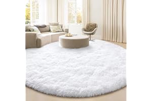 KIXINWA Round Rug for Bedroom, 5x5 Fluffy Soft Circle Area Rugs for Living Room, Washable Plush Shaggy Indoor Floor Bedside Kids Girls Nursery Room Circular Carpet, Home Decor Aesthetic, White
