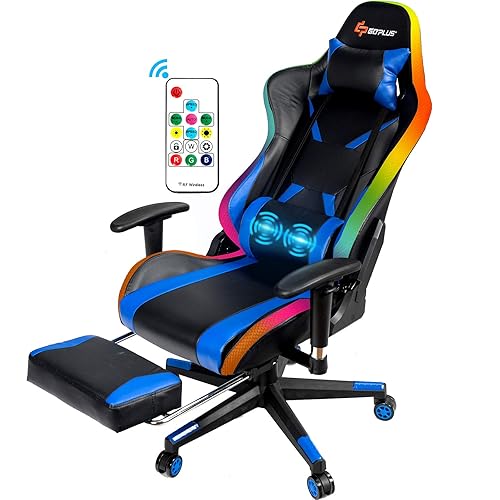 POWERSTONE RGB Gaming Chair with Footrest Ergonomic High Back PC