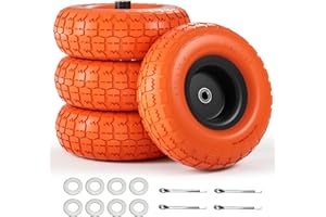 IOCOCEE 【UPGRADED】4.10 3.50-4 Tire and Wheel, 10 Inch Flat Free Tires 4 Pack with 5/8” Axle Bore Hole and Double Sealed Bearings, for Dolly Tires/Hand Truck/Dump Cart