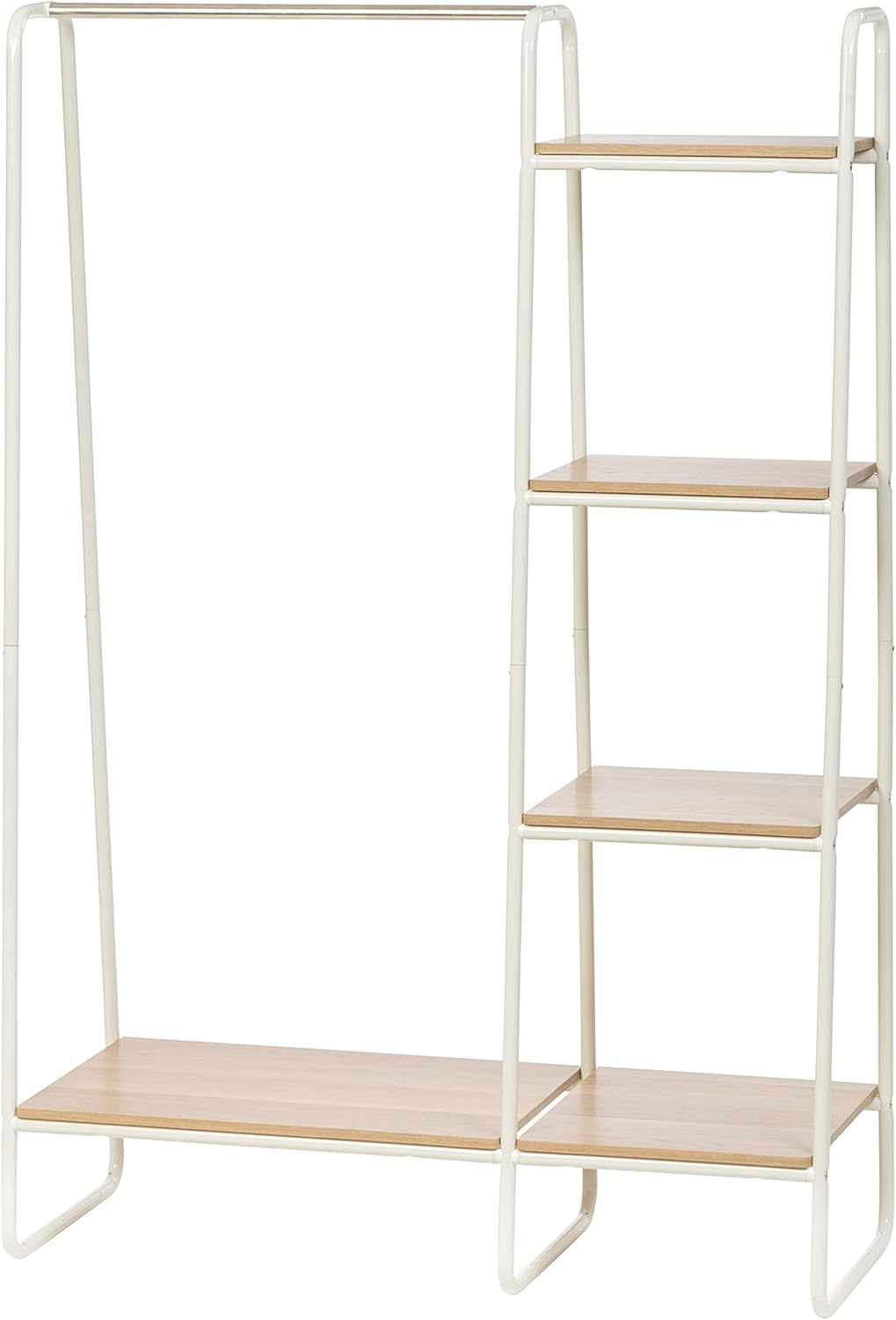 IRIS USA Metal Garment Rack with Wood Shelves, White and Light Brown PI-B3: Home & Kitchen