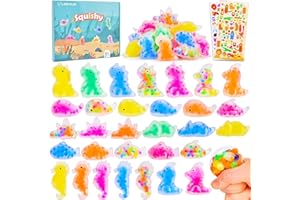 LEEHUR 48 Pcs Mochi Squishy Toys with Water Beads for Kids Party Favors, Mini Stress Relief Squishy Fidget Toys for Classroom Prizes Christmas Party Favors Goodie Bag Stuffers Birthday Gift with Stickers