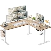 TIQLAB L Shaped Standing Desk Adjustable Height, Reversible Electric Corner Standing Desk, 63 x 55 inch Sit Stand Computer Table with Splice Board, Maple