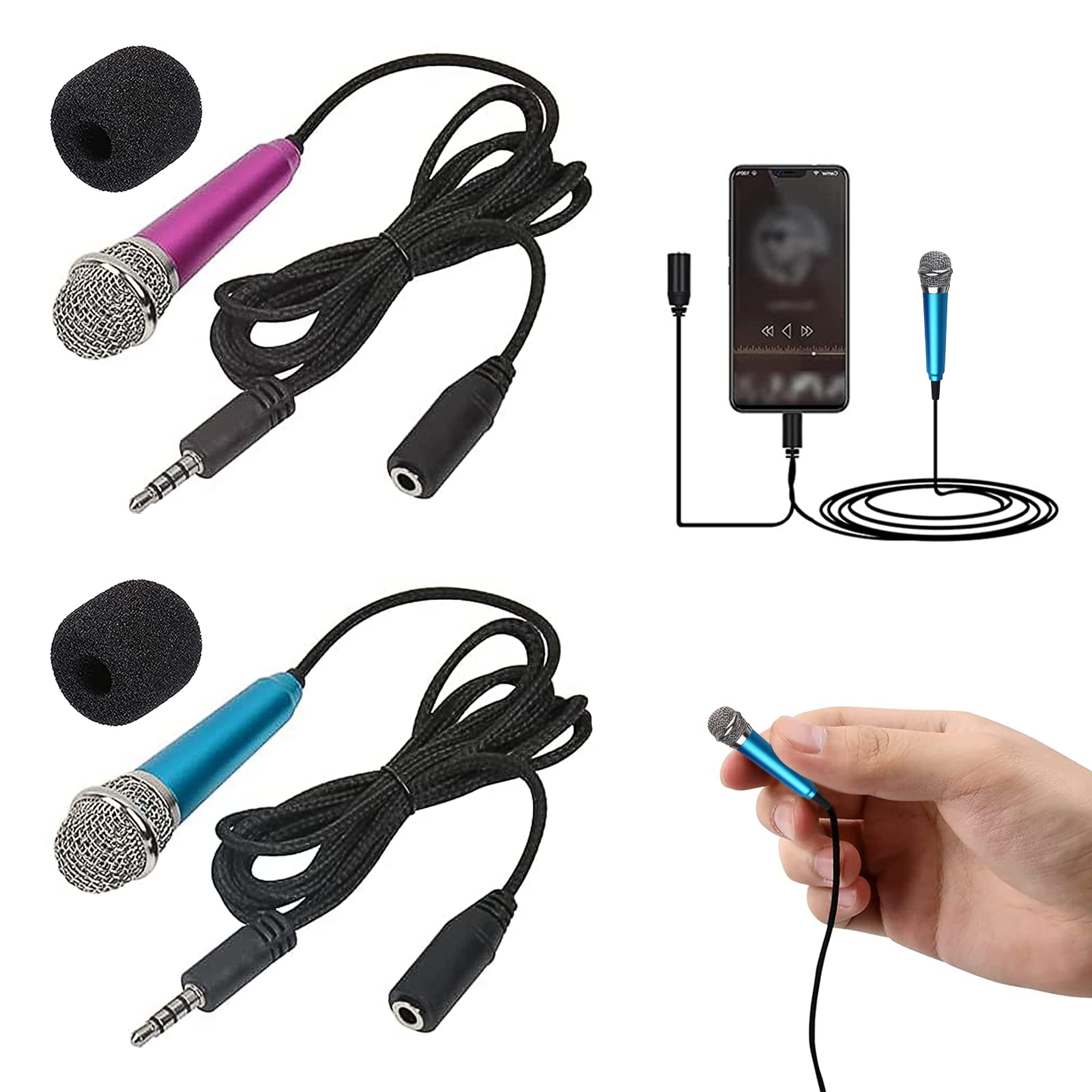 Wgnmdrub Karaoke Mini Portable Microphone for Mobile Phone Mini Karaoke Microphone Condenser Microphone Mini for Mobile Phone Laptop Laptop Red Blue 2 Pieces