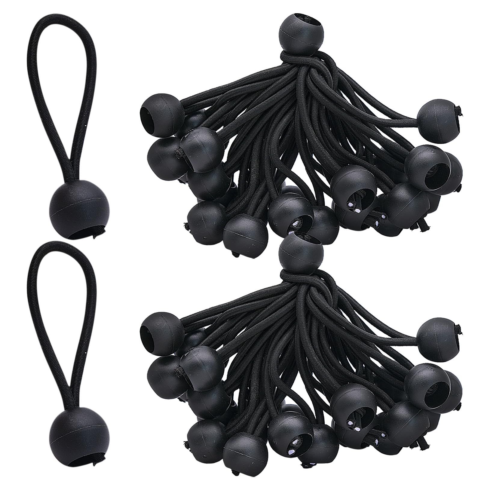 Fahibin 50 Pcs 4-Inch Bungee Balls, Elastic Straps for Tarpaulins, Camping, Boat Shelters, Marquees, Garden