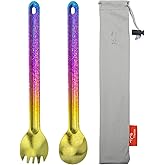 TiTo Titanium Long Handle Spork and Spoon Eco-Friendly Ultralight Portabale Flatware for Outdoor Camping Backpacking Hiking T