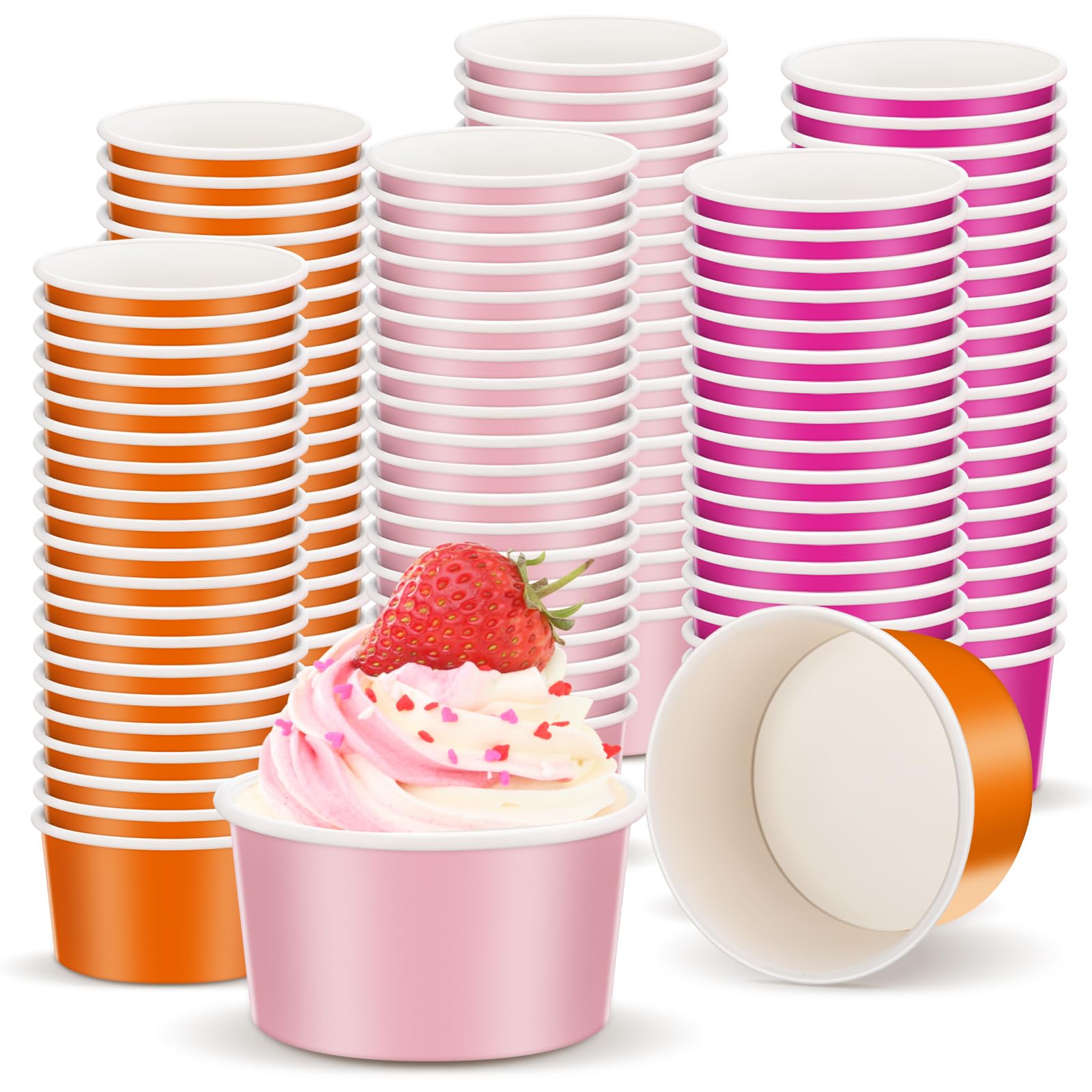 Photo 1 of Mimorou 120 Pcs 3 oz Paper Cups Disposable Ice Cream Cups Mini Paper Snack Bowls Bulk Small Frozen Yogurt Bowls for Kids Snack Mousse Pudding Candy Yogurt Craft Supplies Sunrises Bachelorette Party