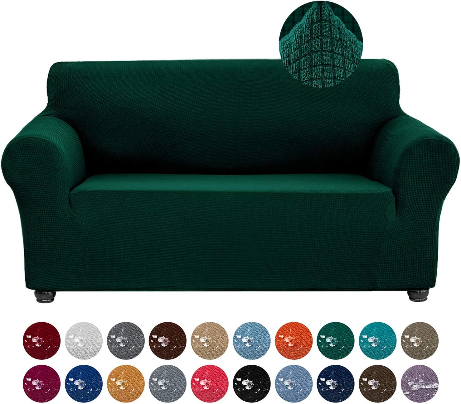 Slipcovers - Joccun Stretch Loveseat Couch Cover Slipcover, 1-Piece Water Repellent Sofa Cover for 2 Cushion Couch Spandex Jacquard Washable Furniture Protector Cover for Living Room,Kids,Pets（Loveseat,Hunter）