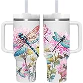 AMZUShome 40 OZ Dragonfly Tumbler with Handle.Dragonfly Lover Gifts.Unique Birthday Christmas Gifts for Dragonfly Lover.Personalized 40 OZ dragonfly Tumbler Gifts for Women Men.