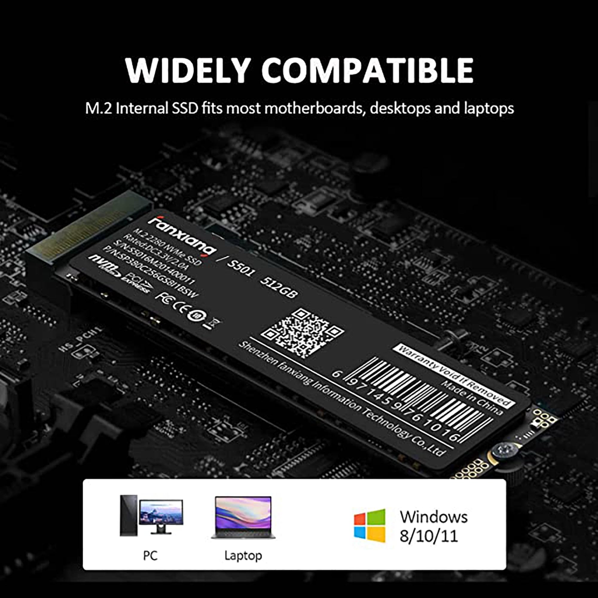 S501 512GB NVMe SSD 3D NAND1.3 PCIe Gen3x4 M.2 2280 Internal Solid State Drive (Read/Write Speed up to 2,150/1,600 MB/s) Compatible with Laptop & PC Desktop