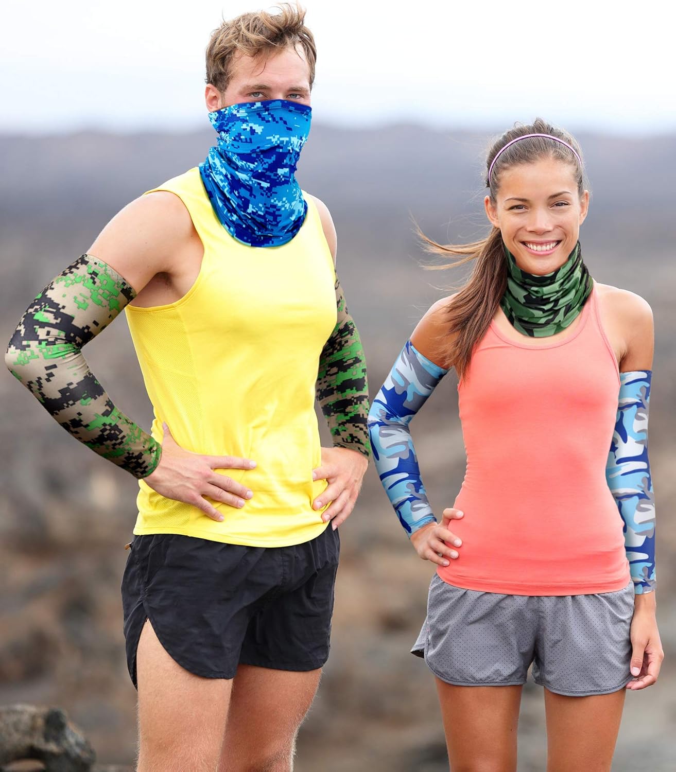 4 Pieces Face Cover Neck Gaiter and 4 Pairs Camouflage Cooling Arm Sleeves Summer UV Protection for Men Women: Clothing