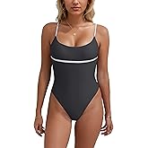 geluboao One Piece Swimsuit Women Tummy Control Bathing Suit Sexy Color Block Spaghetti Straps High Cut Thong Swimwear