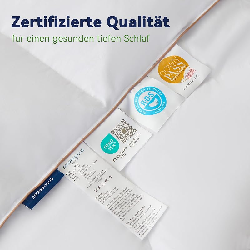 - Daunen Bettdecke I Daunendecke 155x220 I 100% extra weiche Federn & Daunen | Oeko-Tex, RDS Zertifiziert für Tierwohl (155 x 220 cm, Leichte Sommerdecke) — Foto 2 von 4