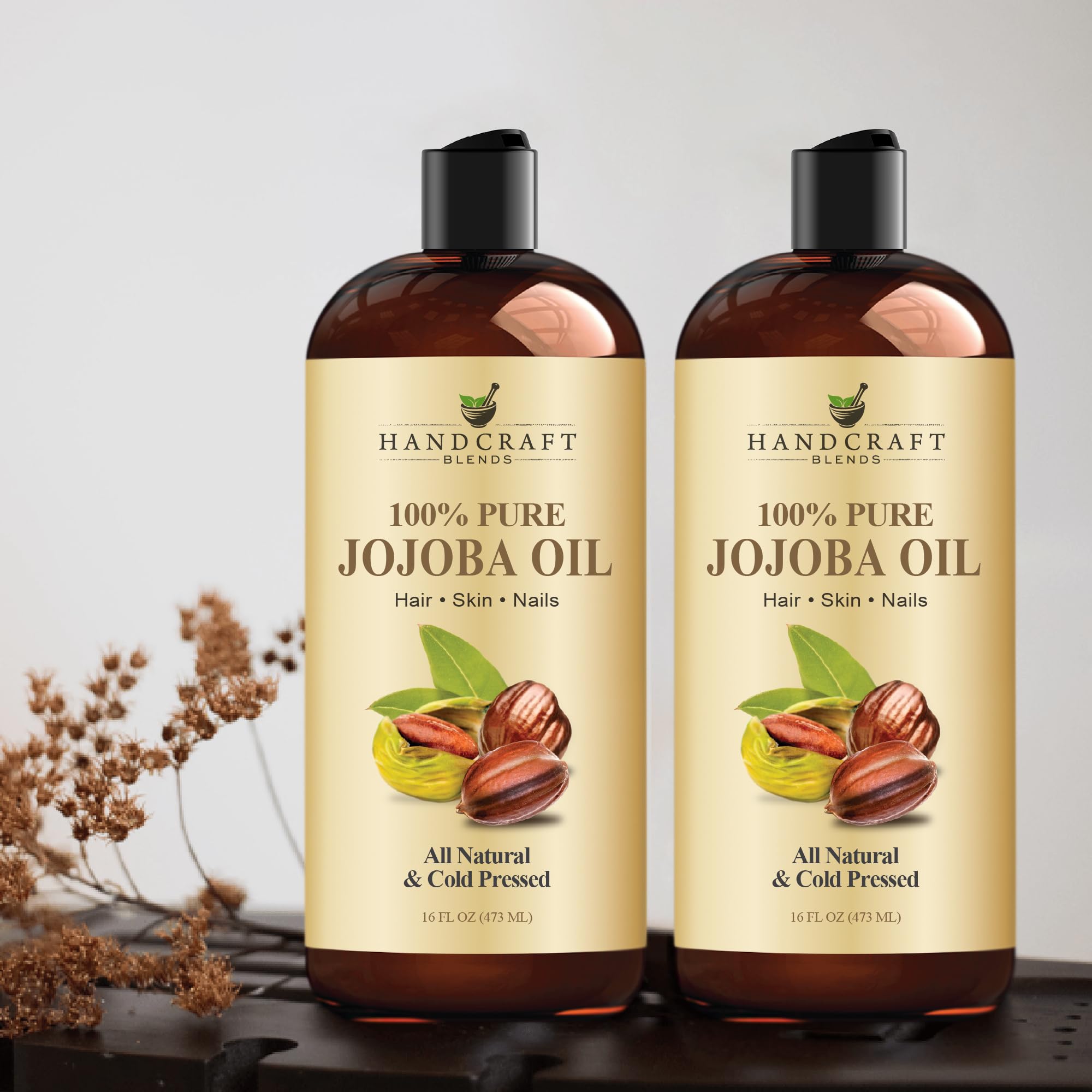 Handcraft Blends Jojoba Oil - Cold-Pressed 16 Fl Oz - 100% Pure | For Skin and Hair | Body Massage | Hair Relaxer | Premium Grade Oil | Hexane-Free