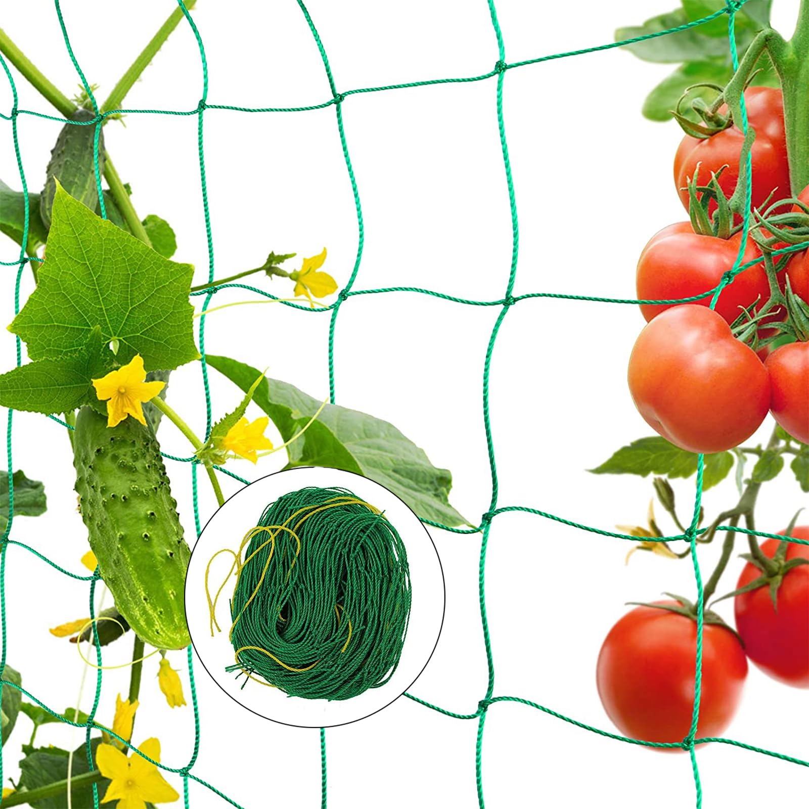 LSRVNM Plant Support Garden Netting, Pea Netting with 50 Plant Ties, Garden Trellis Mesh with Large Mesh Size, for Bean Climbing Plants Cucumber Tomatoes Flowers Vine Plant (2 X 5m),Green