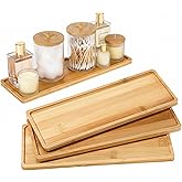 Chengu 3 Pcs Bamboo Vanity Trays for Bathroom Small Wooden Serving Tray for Bathroom Counter Food Appetizer Tea Dessert Kitchen Candle Tissue Toilet Tank Home Decor, 11 x 4 Inch(Rectangle Style)