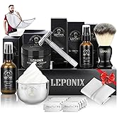 Men’s Shaving Kit with Safety Razor, Sandalwood Shaving Cream, Aftershave, Pre-Shave Oil, Shave Brush & Bowl, Apron Bib – Pre