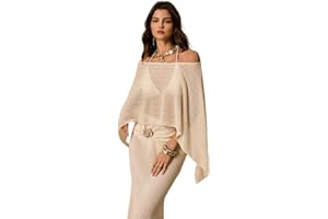 Floerns Women's Off The Shoulder Top Sheer Poncho Shrug Lightweight Knit Pullover Cape