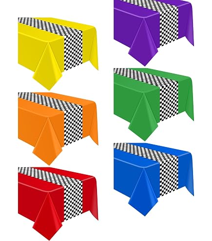 Racing Party Tablecloths (6-Pack) – Blue Checkered Flag Design, 84" Round Disposable Plastic - View #9