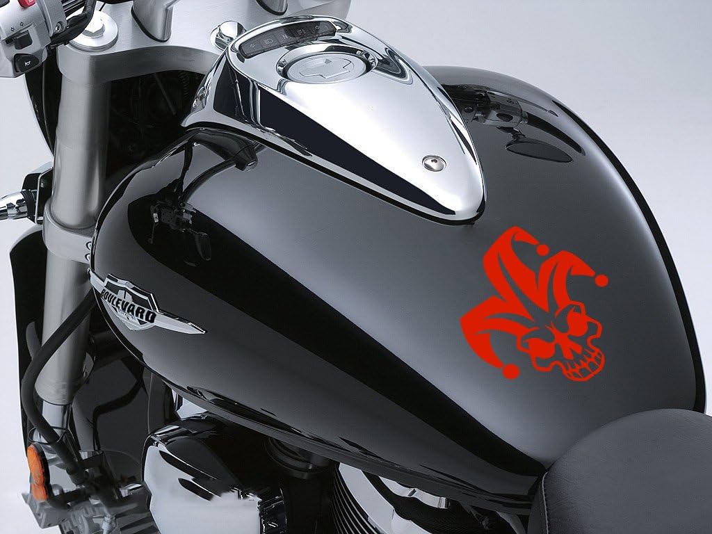 SKULL JOKER Motorbike Fuel Tank Sticker Car Decal 100mm x 115mm - Red