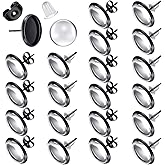 Hicarer 200 Pieces Stud Earring Kit, Including 50 Pieces 12 mm Stainless Steel Blank Stud 50 Rubber Back, 50 Pieces 12 mm Clear Glass Cabochons 50 Stainless Steel Earring Back for DIY Making (Black)