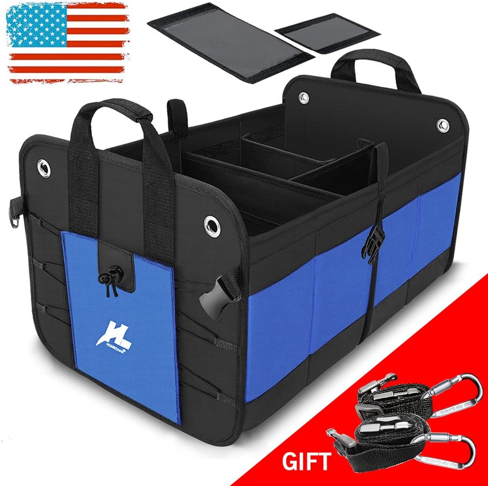 HUANZHAN Car Trunk Storage Organizer, Auto Portable Collapsible Trunk Organizer H-Zonealp Heavy Duty Cargo Storage Carrier with Free Straps for Car/Truck/SUV/Van (New Version)