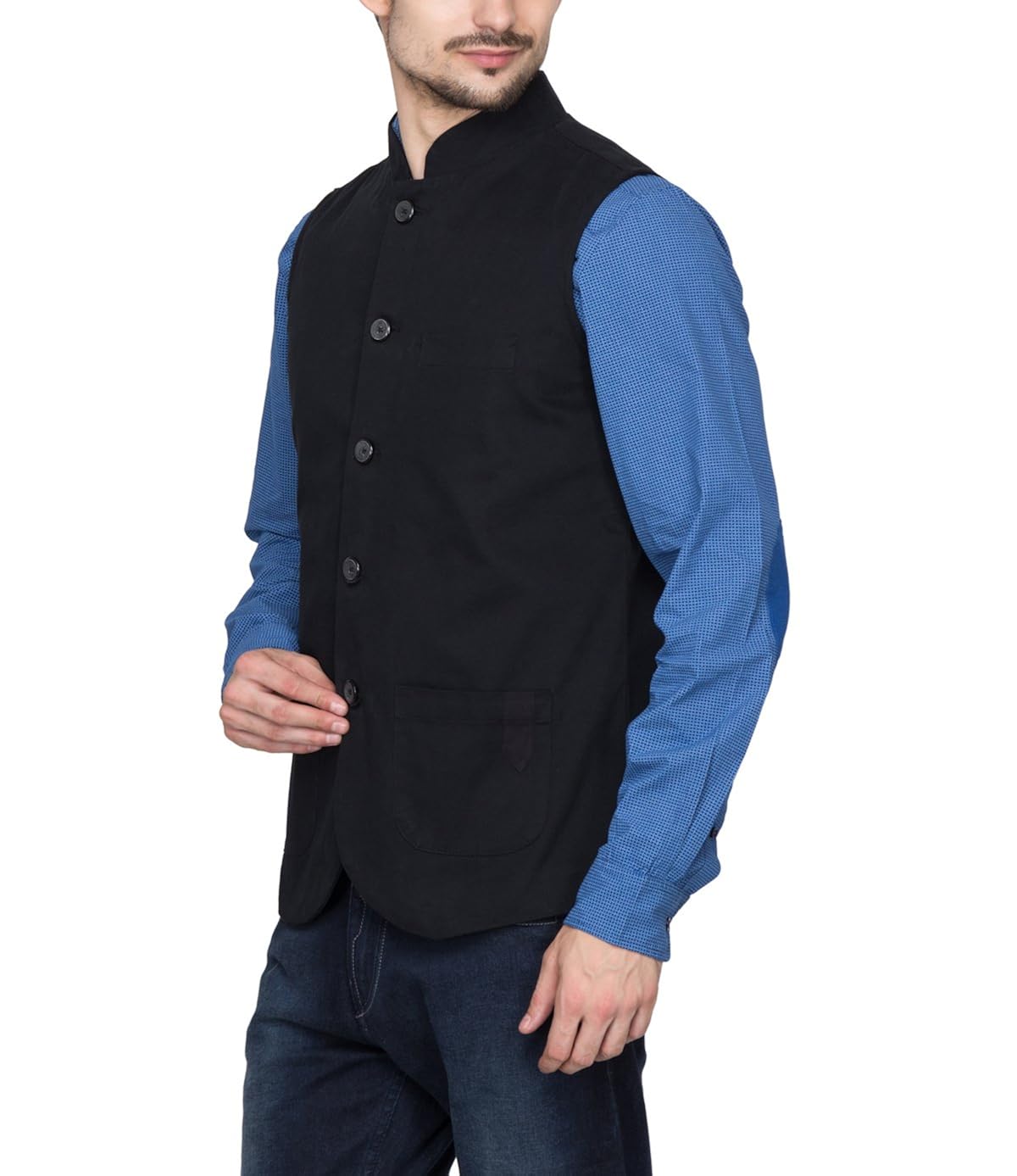 hypernation black color cotton nehru jacket