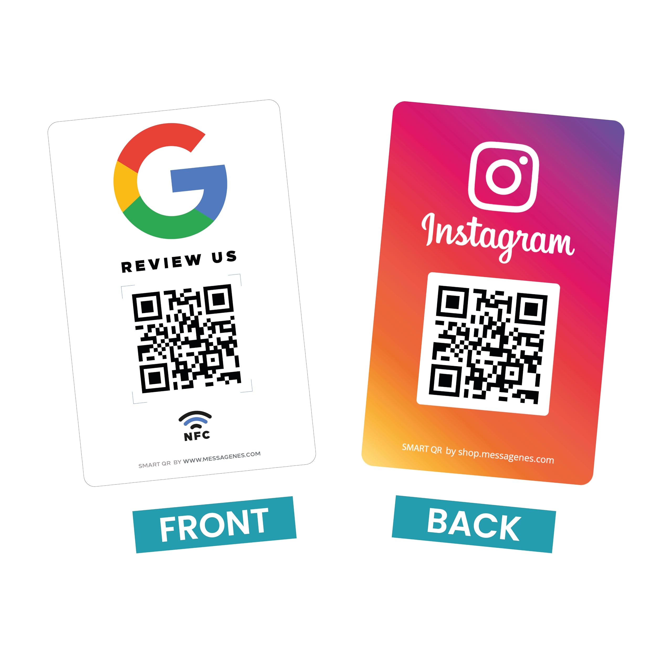 MESSAGENES | PVC Card Review Us on Google QR Code and NFC + Instagram | NFC Business Card Google Reviews + Instagram | Reusable QR Code for Reviews and Followers | 1 Unit | Get Reviews and Followers
