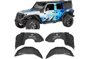 Hooke Road Wrangler JL Aluminum Inner Fender Liners for 2018-2026 Jeep Wrangler JL 2/4 Doors (Exclude Rubicon 3.6L Engine), Offroad Wheel Well Cover - 4 PCS Front & Rear Fender Liner Set