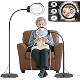 10X 30X Floor Magnifying Glass with Light and Stand,36 LED Flexible Gooseneck Magnifying Lamp, Adjustable Brightness Large Lighted Magnifiers for Reading,Sewing,Crafts,Painting,DIY,Close Work