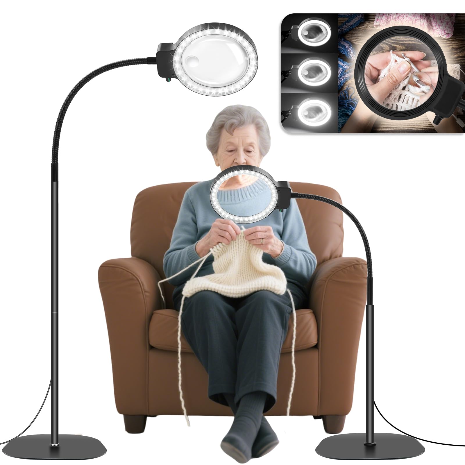 Photo 1 of 10X 30X Floor Magnifying Glass with Light and Stand,36 LED Flexible Gooseneck Magnifying Lamp, Adjustable Brightness Large Lighted Magnifiers for Reading,Sewing,Crafts,Painting,DIY,Close Work
