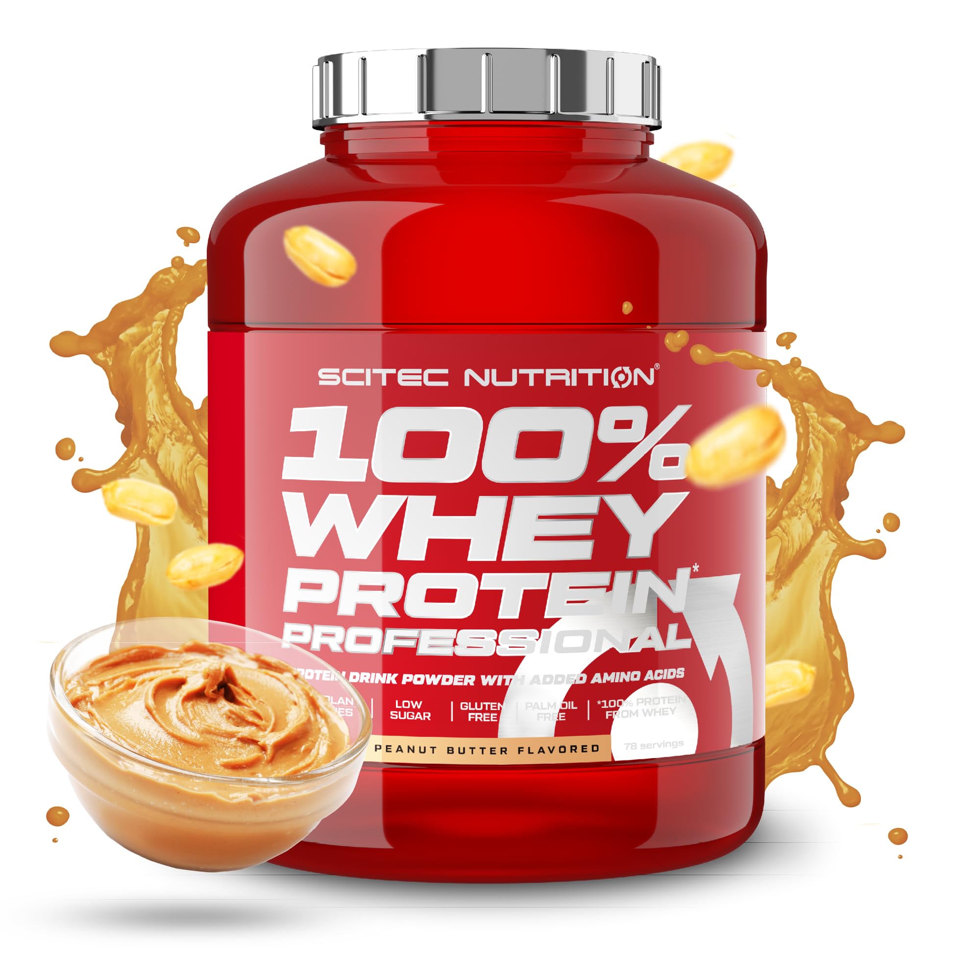 Scitec Nutrition 100% Whey Protein Professional – Enhanced with Extra Amino Acids & Digestive Enzymes – Gluten-Free – Palm Oil Free, 2.35 kg, Peanut Butter — image 1