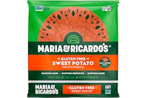 MARIA AND RICARDO'S Maria & Ricardo's Sweet Potato Grain Free Tortillas. (3 Packages) 1/2 serving of vegetables in each tortilla. Non GMO PV. Vegan. Gluten Free. 6 Tortillas per Pack (18 Tortillas)