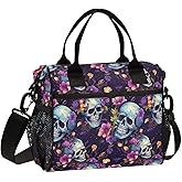 ALAZA Skull and Flowers Insulated Lunch Bag for Women Men,Reusable Cooler Tote Shoulder Bag for Picnic Camping Work Office Beach College