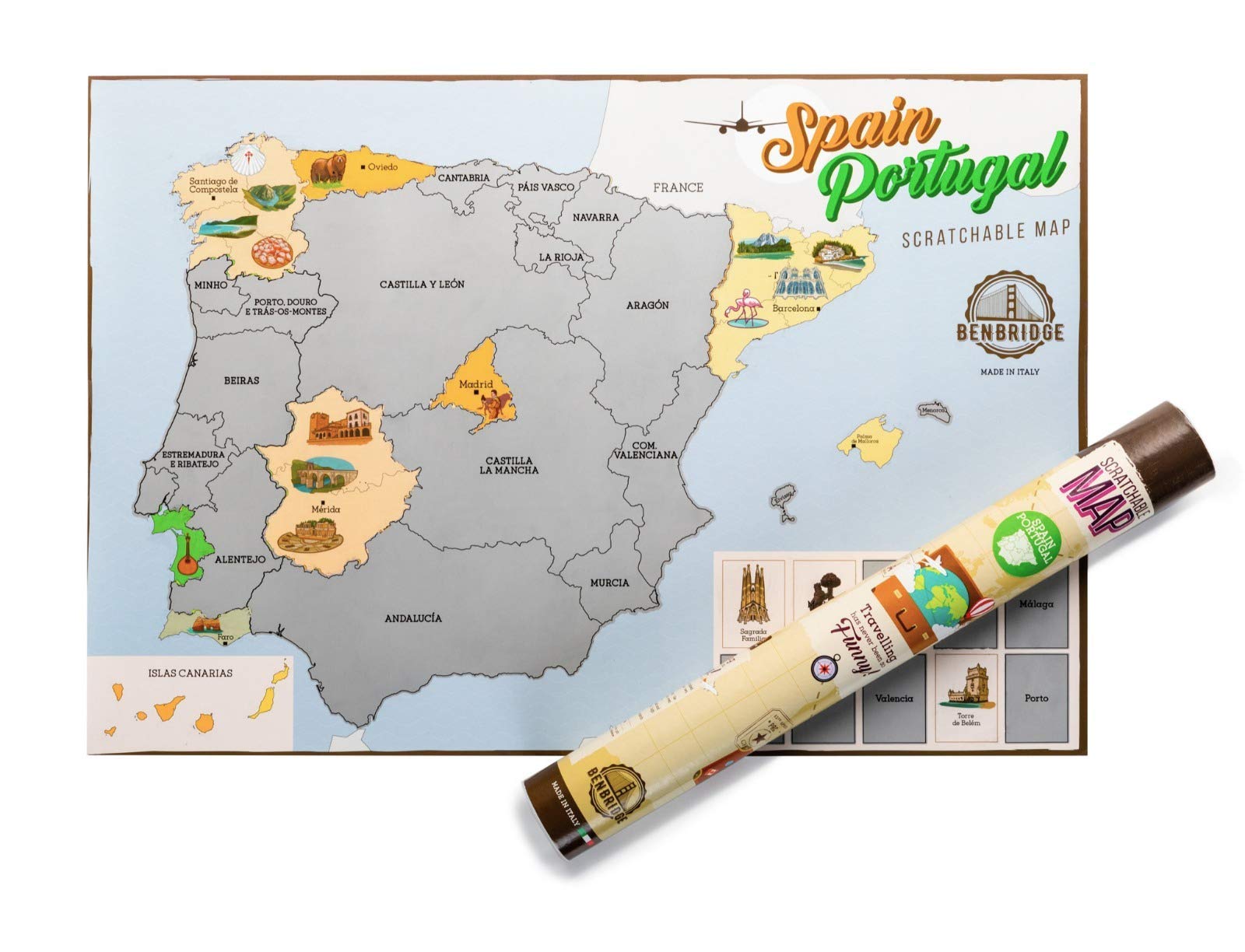 SPAIN SCRATCH MAP By Benbridge | Scratch Off Places you Travel | Personalised Spanish Map | Perfect Gift for Globetrotters Who Loves Spain |