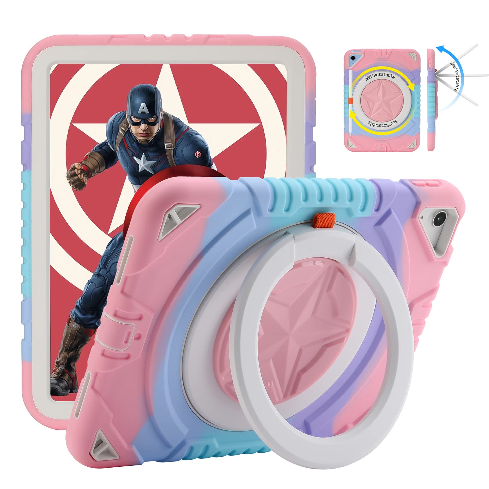 XZC Case for iPad (A16) 11th Generation 11 Inch 2025/ iPad 10th Generation 10.9 Inch 2022 Heavy Duty Shockproof Bumper Cover with 360 Rotating Stand/Pencil Holder/Strap (Pink)