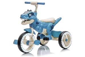 NEWDOOD Dinosaur Kids Tricycle for Rider, Toddlers Kid Trike Bike Big Wheel with Wide Flash Wheels, Anti-Slip Pedals, Storage Basket, Music & LED Lights, Kids Bike for 3-6 Year Old Girls & Boys (Blue)