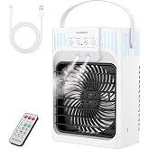 Portable Air Conditioners, 4 in 1 1200ML Personal Air Conditioner, Evaporative Air Cooler Fan with Remote, 7 RGB Light Modes, 3 Speeds &amp; 2-8H Timer for Bedroom,Car,Nightstand, Office, Dorm, RV(white)