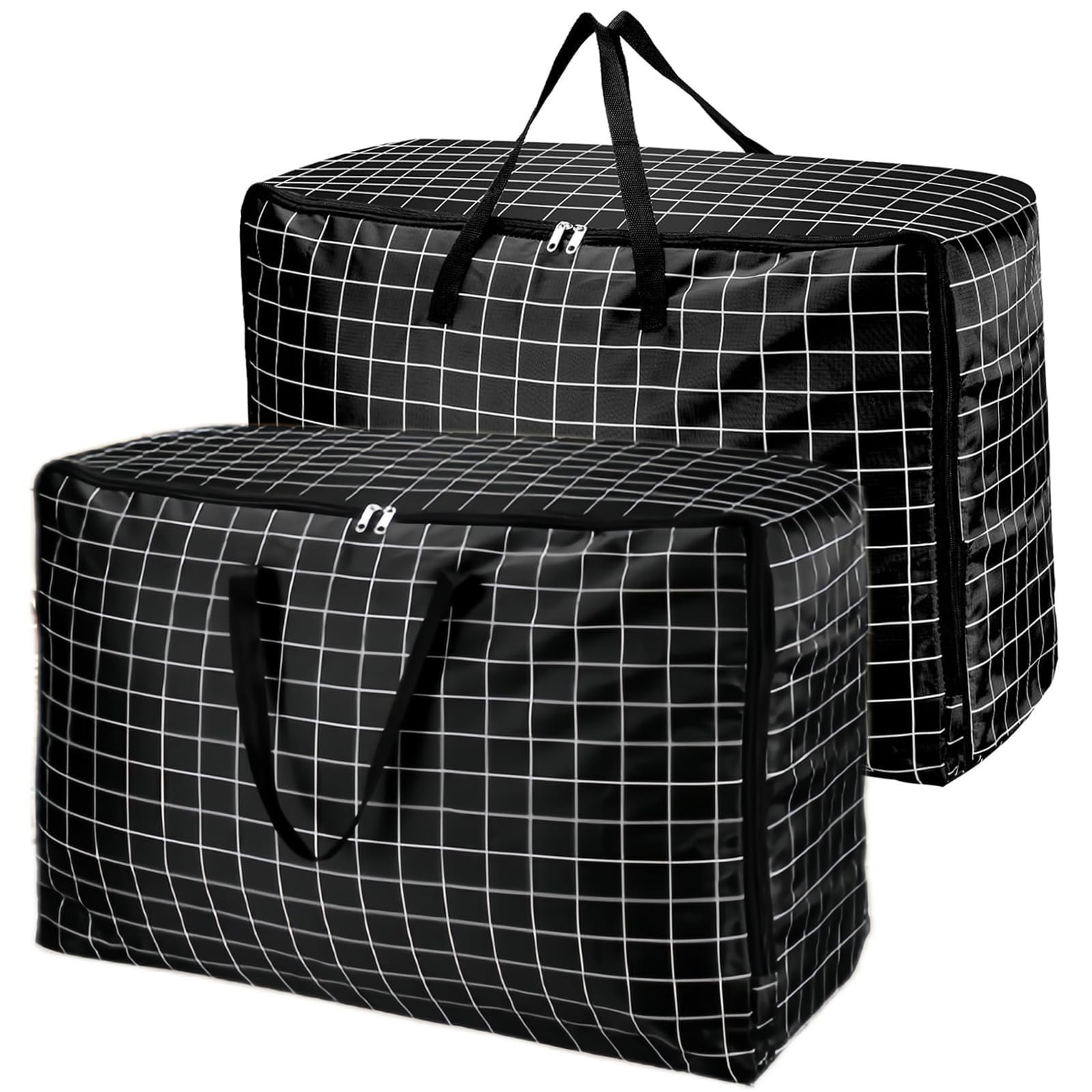Storage 2 Pcs Large bag 105L Wardrobe Heavy Duty Laundry Oxford Cloth Duvet King Size Moisture Proof Black White Plaid