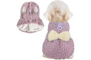 Jecikelon Dog Sweater Dress with Bow Tie Winter Warm Puppy Clothes for Small Dogs D-Ring Pet Clothing Suéter para Perros (Purple, Medium)
