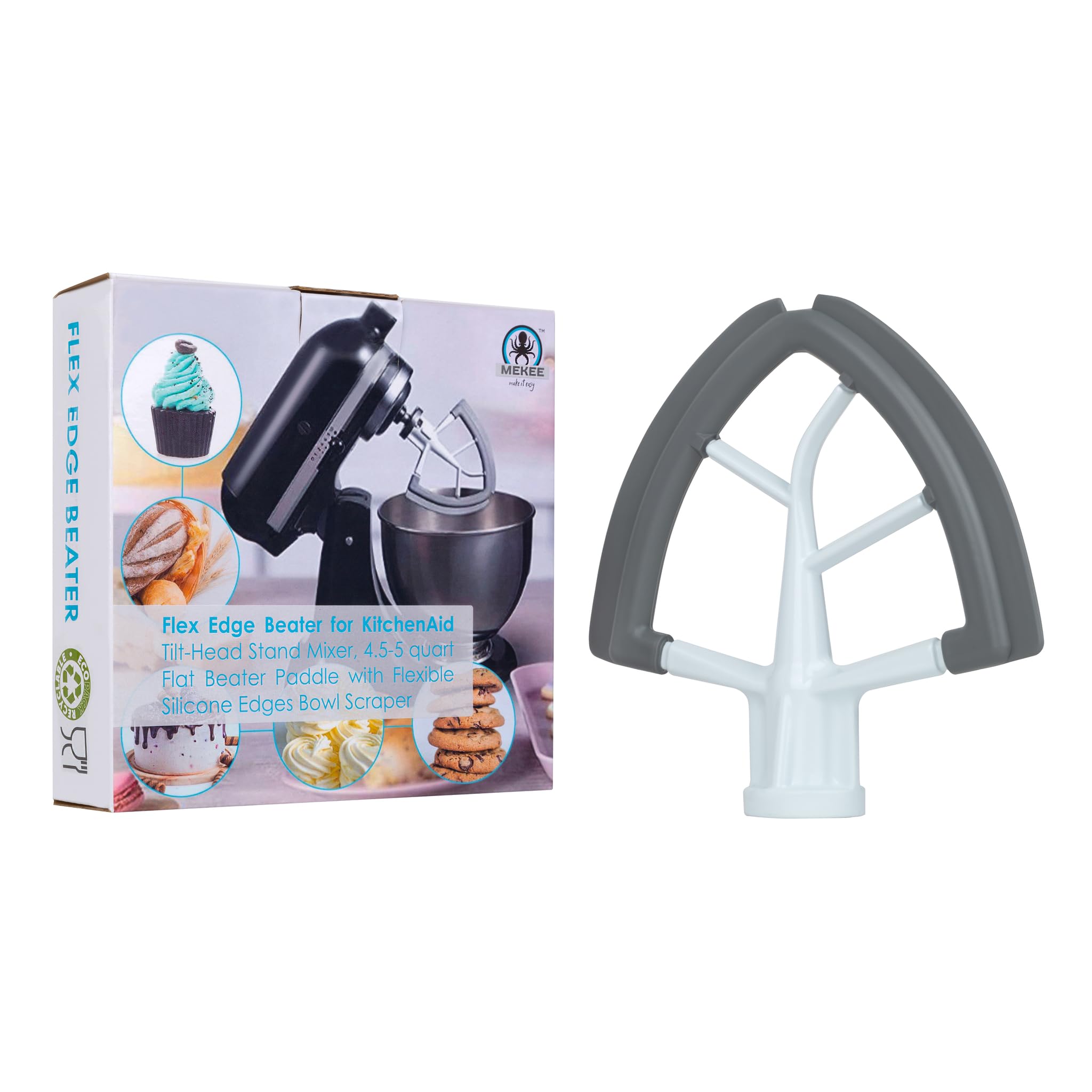 Flex Edge Beater for KitchenAid Mixer - Tilt-Head Stand Mixer 4.5-5 Quart KitchenAid paddle attachment - KitchenAid flex edge beater with Silicon Edge Bowl Scraper, Mixer Accessories & Attachments