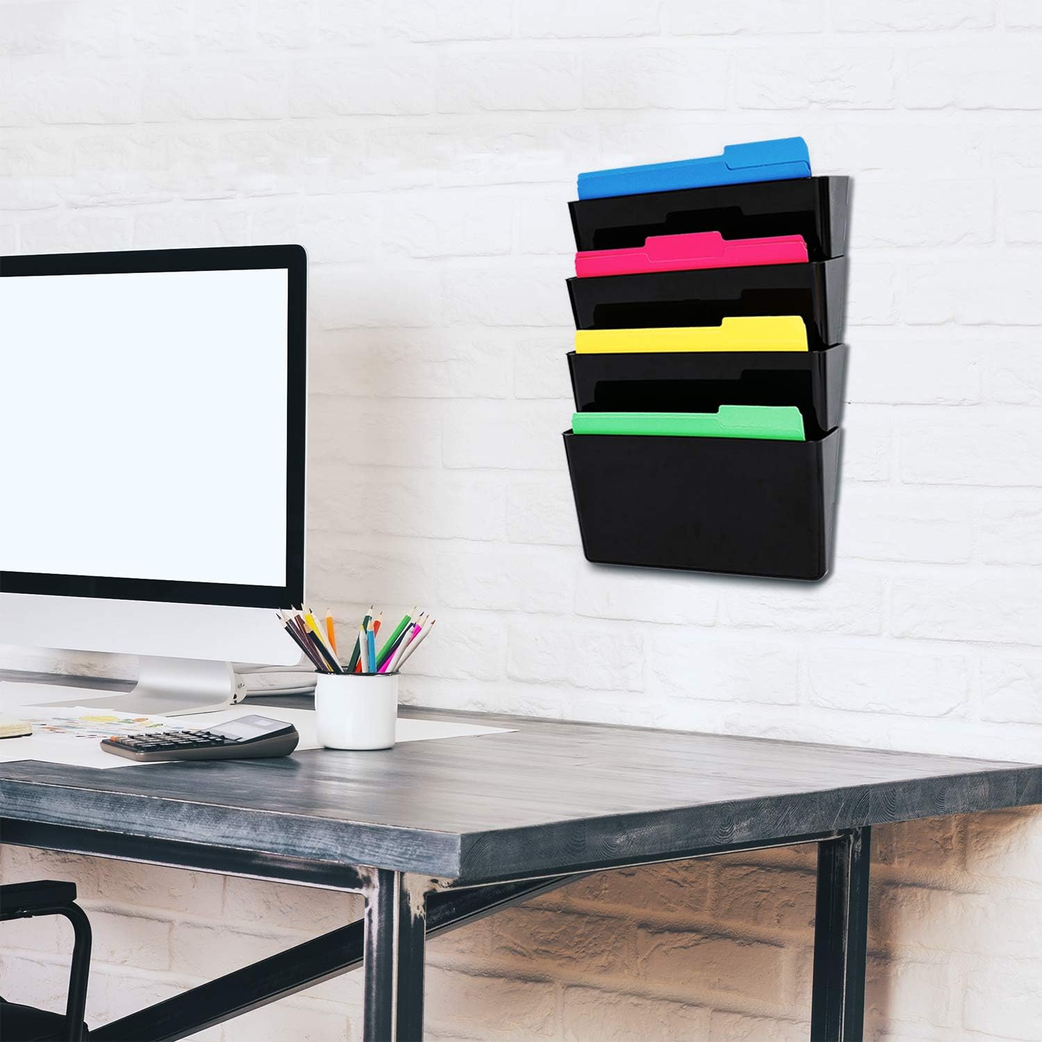  Basics Expandable Wall Pockets, Letter, Black, 4-Pocket : Office Products
