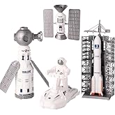 Wbzle Space Toy Kit, Spaceship Toys Set with Astronaut Figure, Double Satellite, Pointy Rockets and Launch Towers, Space Scooter, Astronaut Exploration Gift for Exploring Boys and Girls