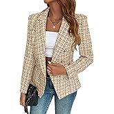 Mina Self 2026 Women’s Tweed Plaid Blazer Jacket - Double Breasted Fully Lined Work Casual Outfits with Pockets