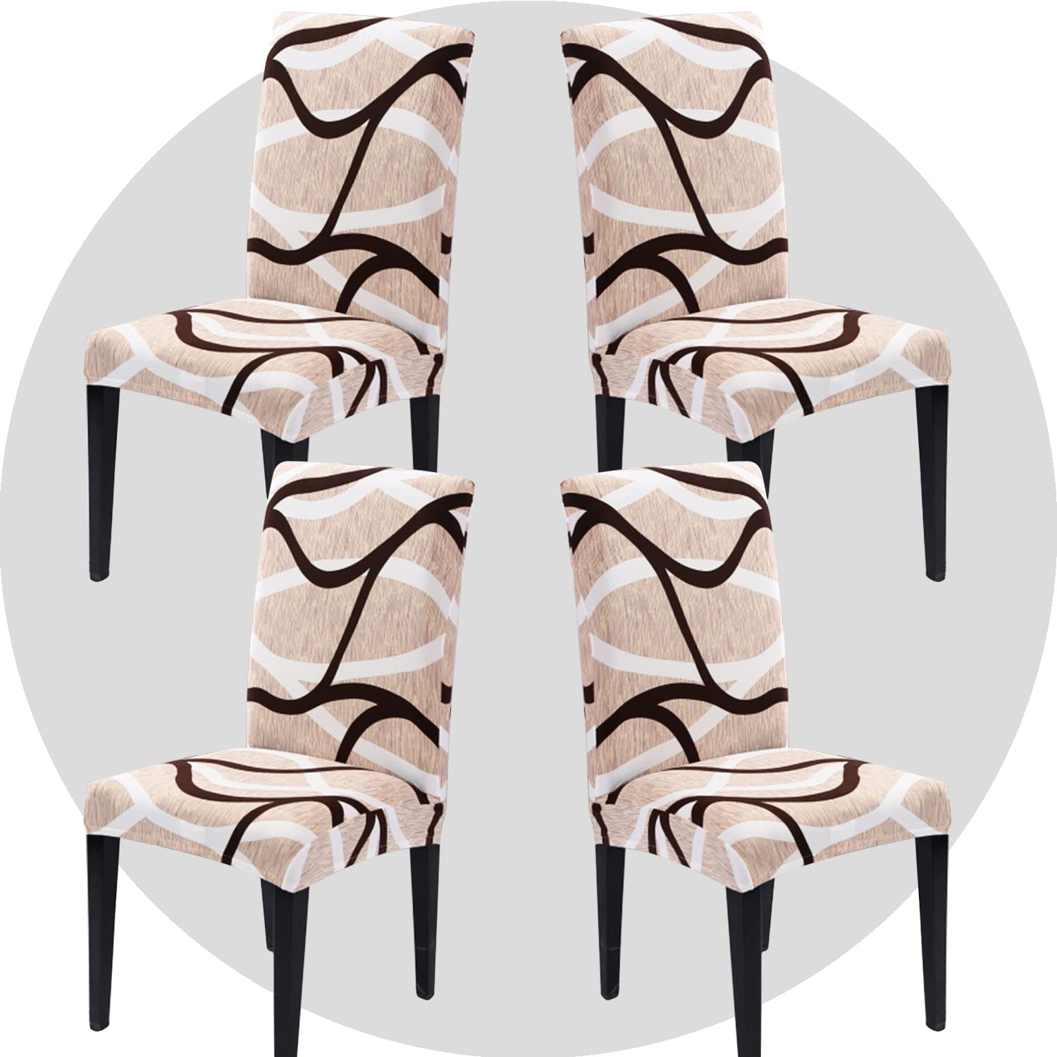 NDMMSO Dining Room Chair Covers Set of 4 Super Fit Stretch Removable Washable Dining Chair Protector Cover Seat Slipcover for Hotel, Dining Room, Ceremony, Banquet Wedding Party(Milk wave)