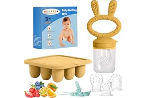 WAJIAYON Baby Breastmilk Popsicle Molds & Baby Fruit Feeder (2 Pack), Baby Food Freezer Tray Storage Containers, Silicone Teething Pacifier Feeder and Teether for Babies,Baby Feeder - Yellow