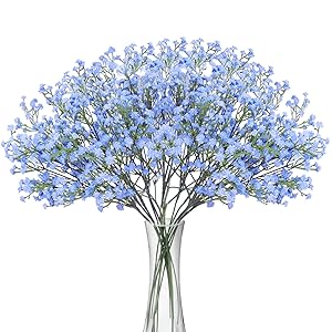 BOMAROLAN Artificial Baby Breath Flowers Fake Gypsophila Bouquets 12 Pcs Fake Real Touch Flowers for Wedding Decor DIY Home Party（Blue）