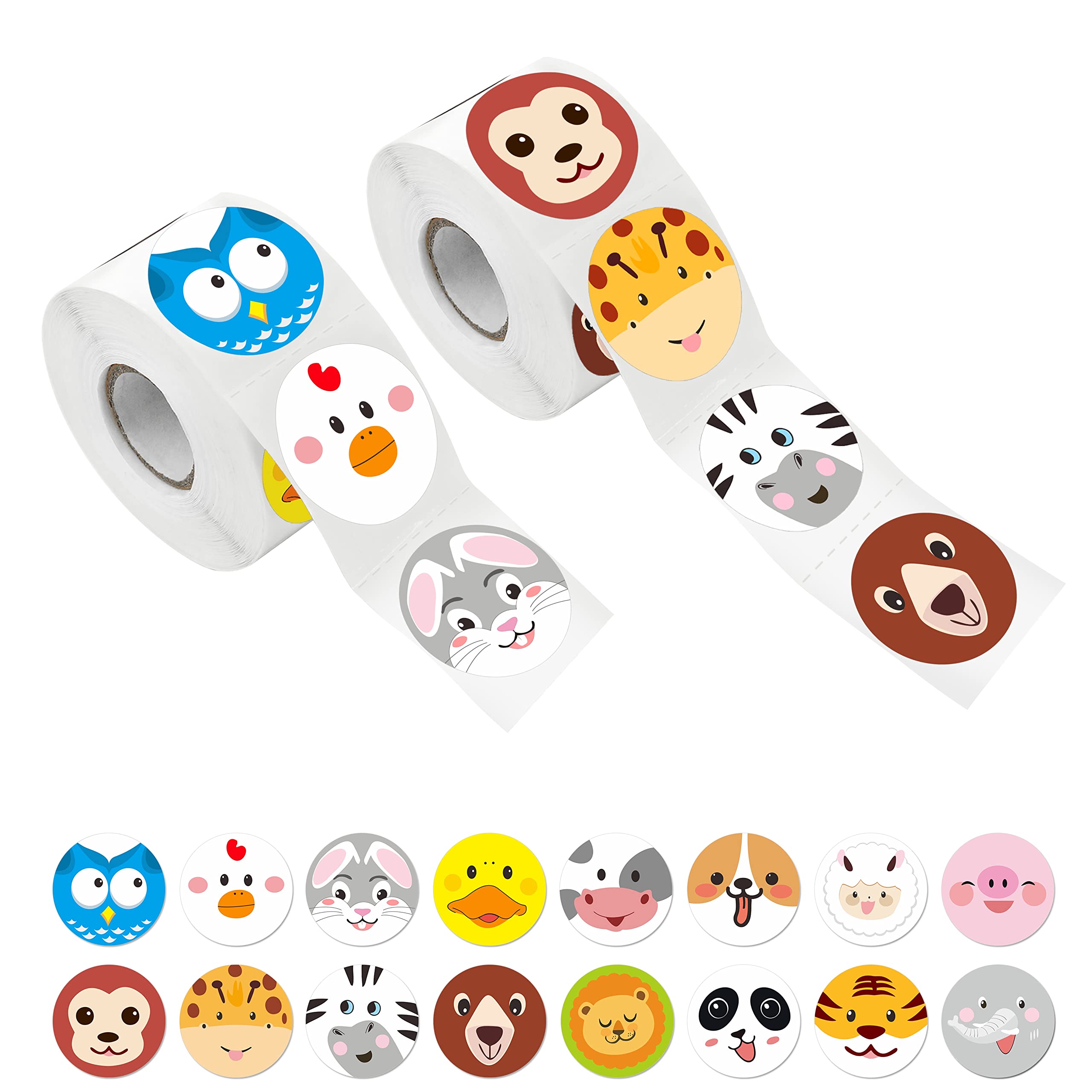 600 Pcs Adorable Round Face Animal Stickers in 16 Designs with Perforated Line for Kids Party Favor (Each Measures 1.5