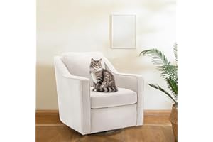 COLAMY Upholstered 360° Swivel Accent Chair with Track Arms, Thick Padded Arm Chair with Solid Metal Base, Comfortable Mid-Century Modern Single Sofa Reading Chair for Living Room, Bedroom, Beige